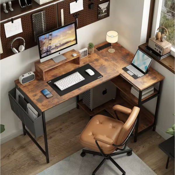 Desk with Built-in USB Ports – 47" L-Shaped Computer Desk with Outlets & Monitor Stand - Image 2