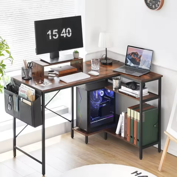 Desk with Built-in USB Ports – 47" L-Shaped Computer Desk with Outlets & Monitor Stand - Image 3