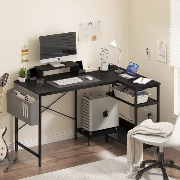 Desk with Built-in USB Ports – 47" L-Shaped Computer Desk with Outlets & Monitor Stand - Image 4