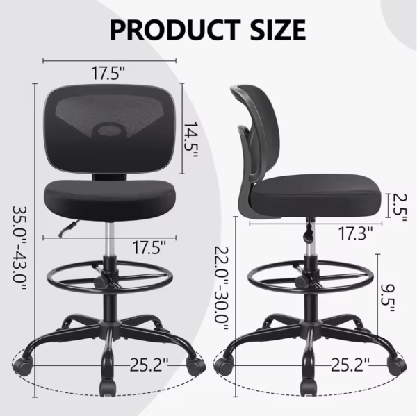 Office Drafting Chair – Armless - Image 6