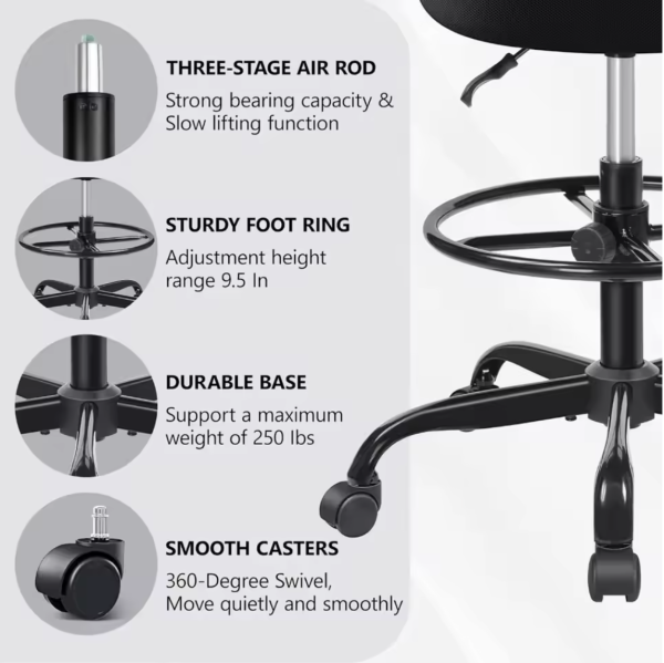 Office Drafting Chair – Armless - Image 4