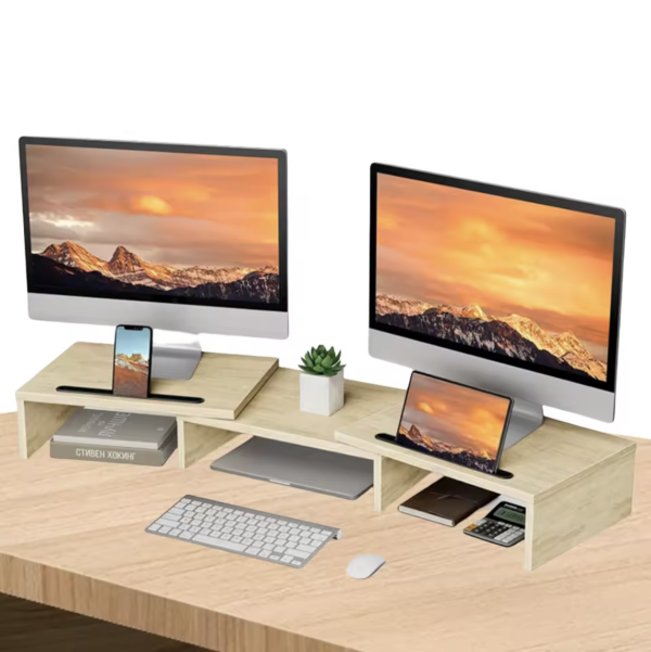 Dual Monitor Desk with Cable Management – Adjustable Stand & Desktop Organiser - Image 5