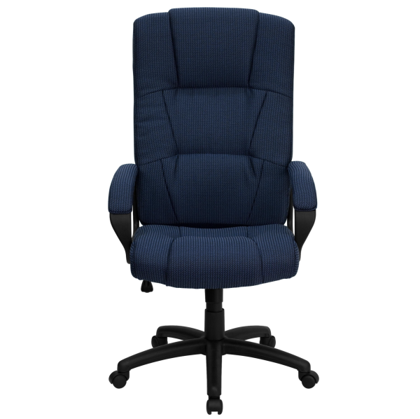 High Back Blue Fabric Executive Office Chair with Arms - Image 4