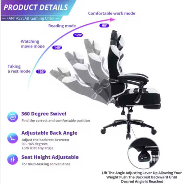 Memory Foam with Footrest 400lb Massage Cushion Gaming Chair - Image 5