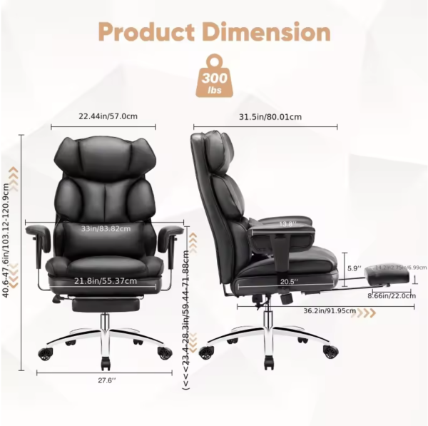 Big And Tall Adjustable Height PU Leather Home Office Chair - Image 5