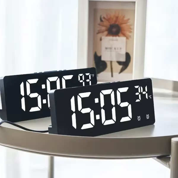 Digital Clock with Temperature Display – Voice Control LED Alarm Clock - Image 2