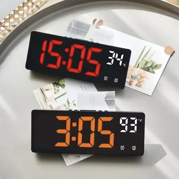 Digital Clock with Temperature Display – Voice Control LED Alarm Clock - Image 4