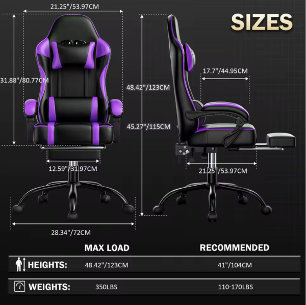 Ergonomic Video Game Chair for Adults with Footrest - Image 4