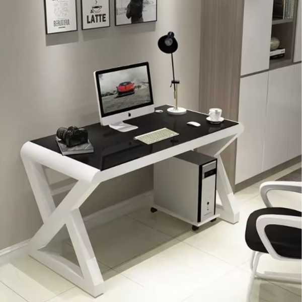 Luxury Tempered Glass Computer Desk – Integrated Bookshelf & Study Workstation - Image 2