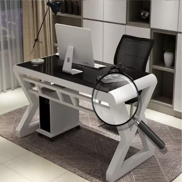 Luxury Tempered Glass Computer Desk – Integrated Bookshelf & Study Workstation - Image 3