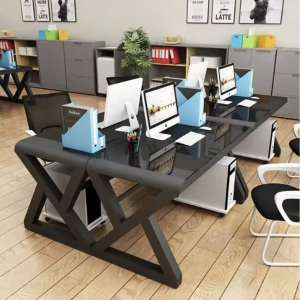 Luxury Tempered Glass Computer Desk – Integrated Bookshelf & Study Workstation - Image 4