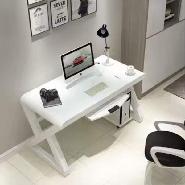 Luxury Tempered Glass Computer Desk – Integrated Bookshelf & Study Workstation - Image 8