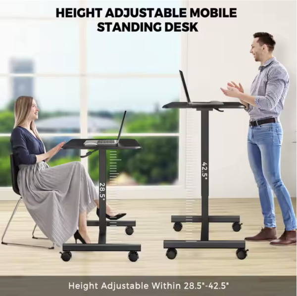 Mobile Computer Cart with Wheels – Adjustable Sit-Stand Laptop Desk - Image 3