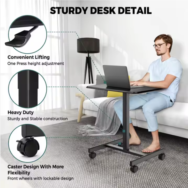 Mobile Computer Cart with Wheels – Adjustable Sit-Stand Laptop Desk - Image 5