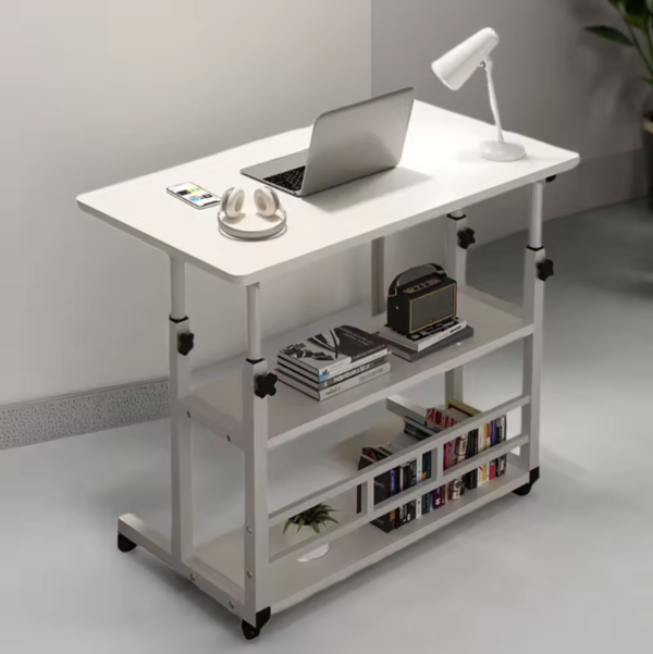 Height Adjustable Rolling Desk – Mobile Bedside Laptop Table with Wheels