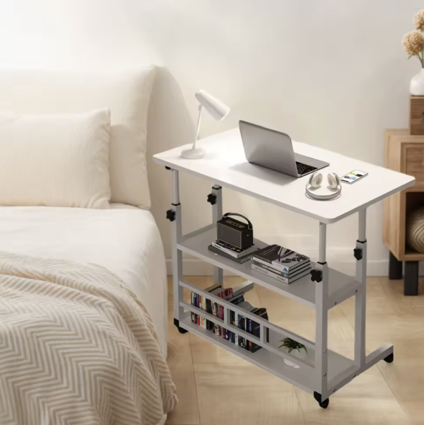 Height Adjustable Rolling Desk – Mobile Bedside Laptop Table with Wheels - Image 3