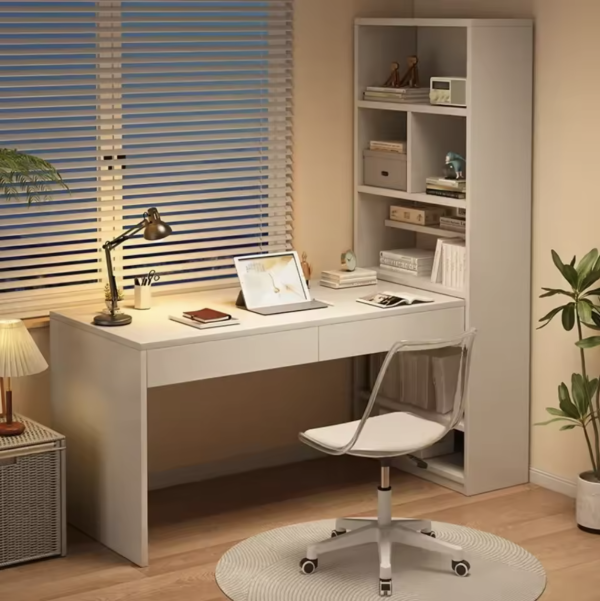 White Modern Office Desk – Computer Desk with Drawers & Spacious Workspace