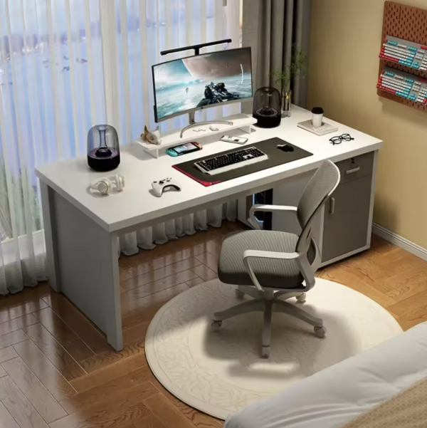 White Modern Office Desk – Computer Desk with Drawers & Spacious Workspace - Image 2