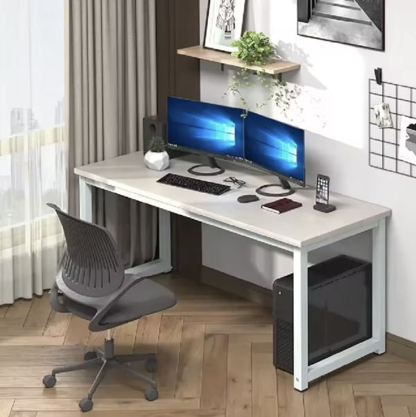 White Modern Office Desk – Computer Desk with Drawers & Spacious Workspace - Image 3